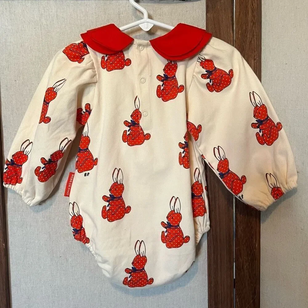 Bebe De Pino Cream & Red Bunny Long Sleeve One Piece